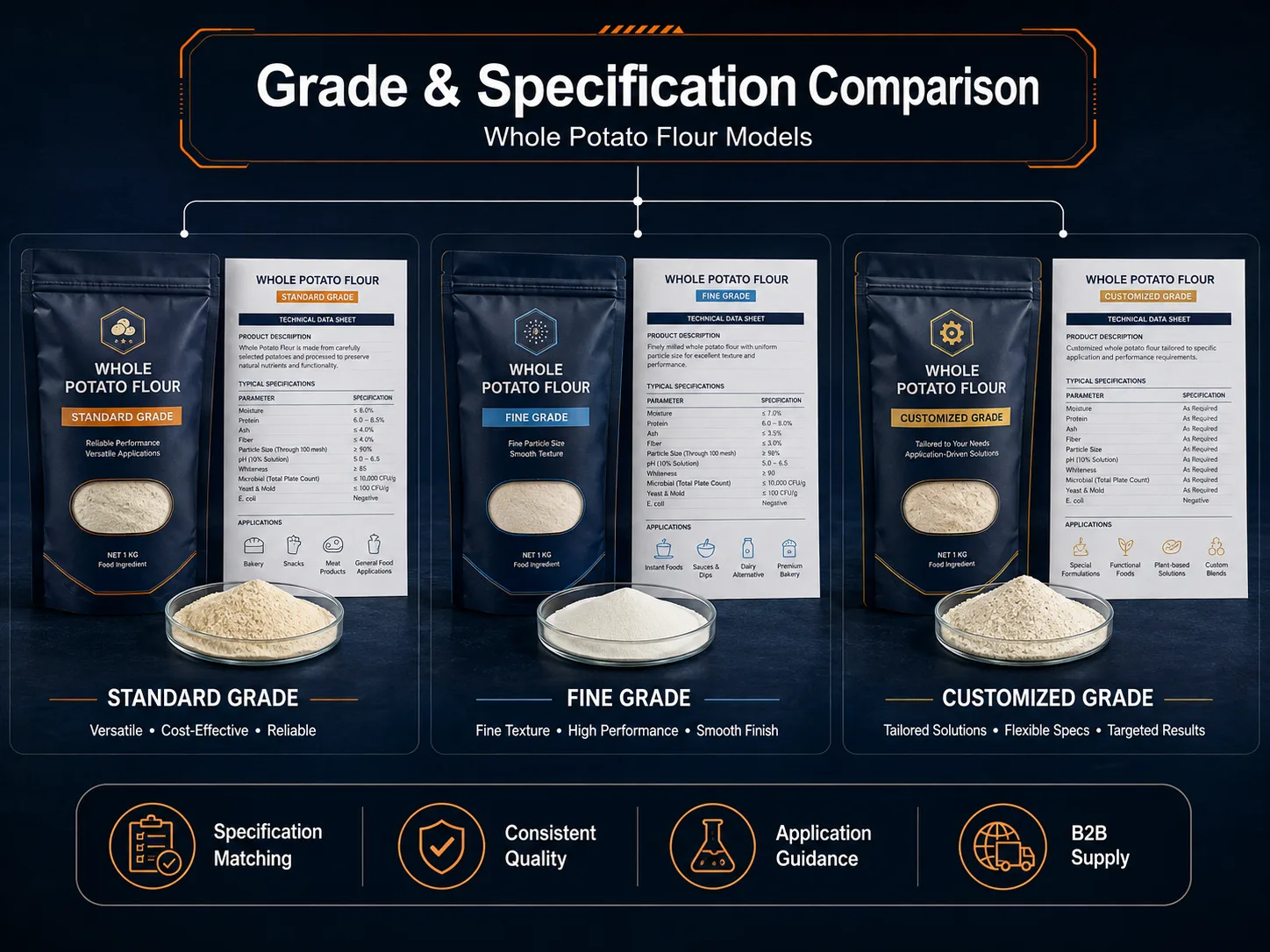 Potato flour grade comparison – specification matching review